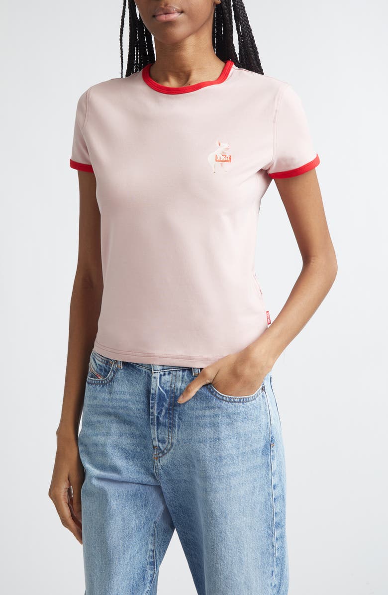 DIESEL<sup>®</sup> T-Uncuties Pig Logo Graphic Ringer T-Shirt, Main, color, Mauve