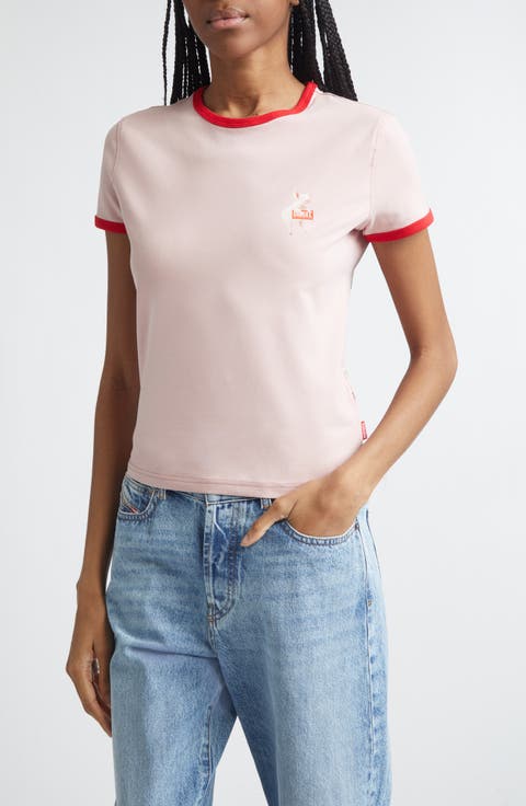 T-Uncuties Pig Logo Graphic Ringer T-Shirt