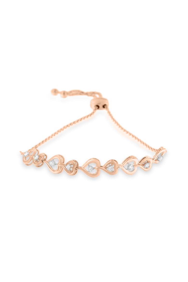 Rose Plated Silver Diamond Heart-Linked Bolo Bracelet, Main, color, Pink