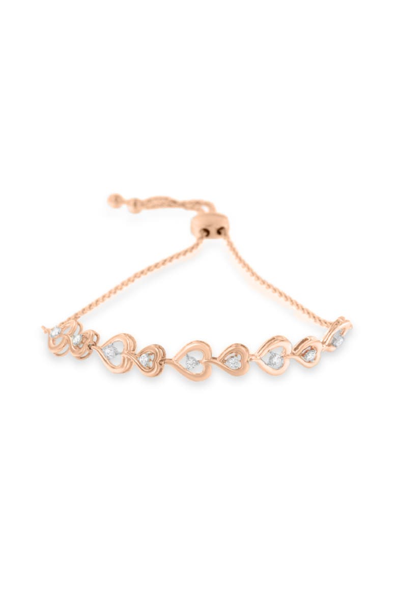 Haus of Brilliance Rose Plated Silver Diamond Heart-Linked Bolo Bracelet, Main, color, Pink