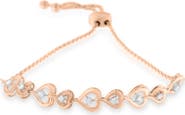Haus of Brilliance Rose Plated Silver Diamond Heart-Linked Bolo Bracelet