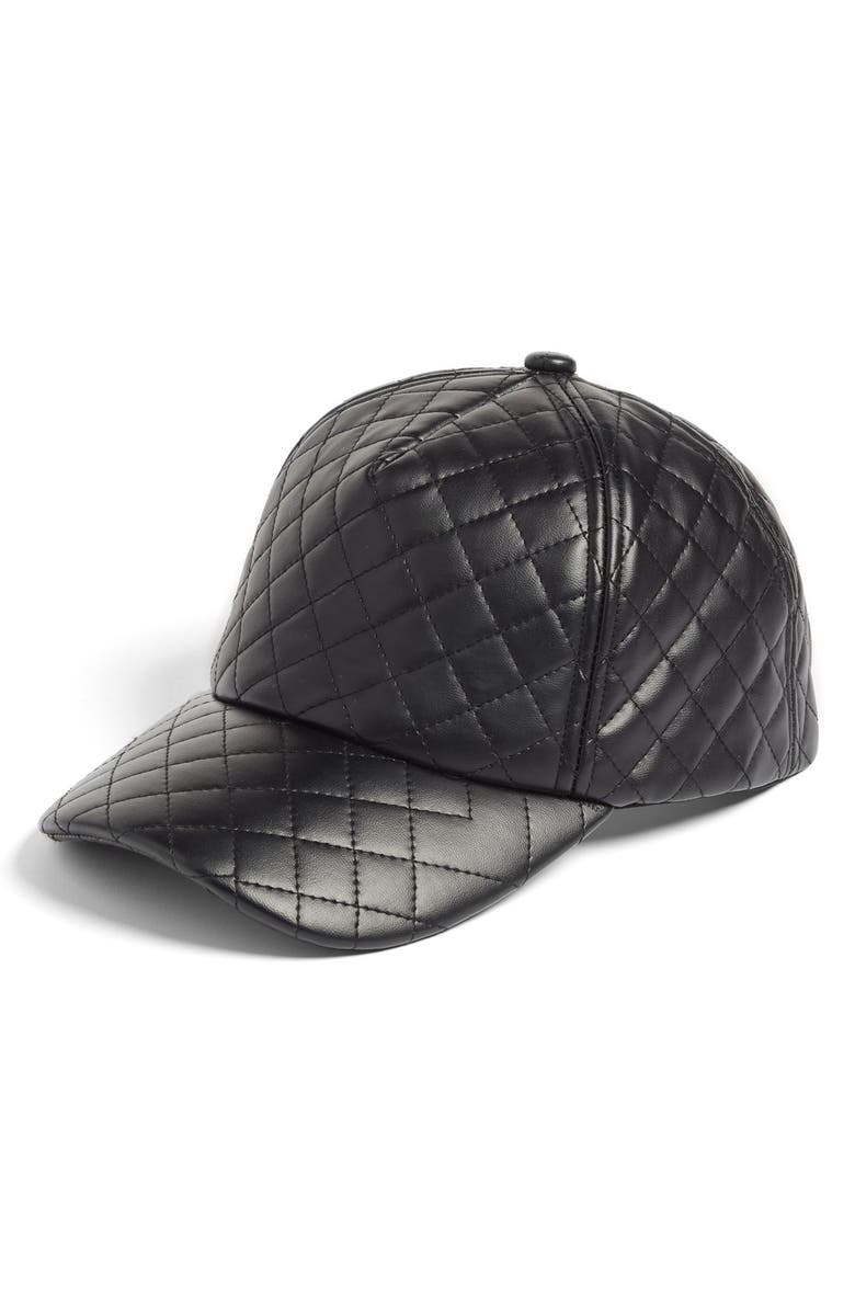 BP. Quilted Faux Leather Ball Cap, Main, color, Black