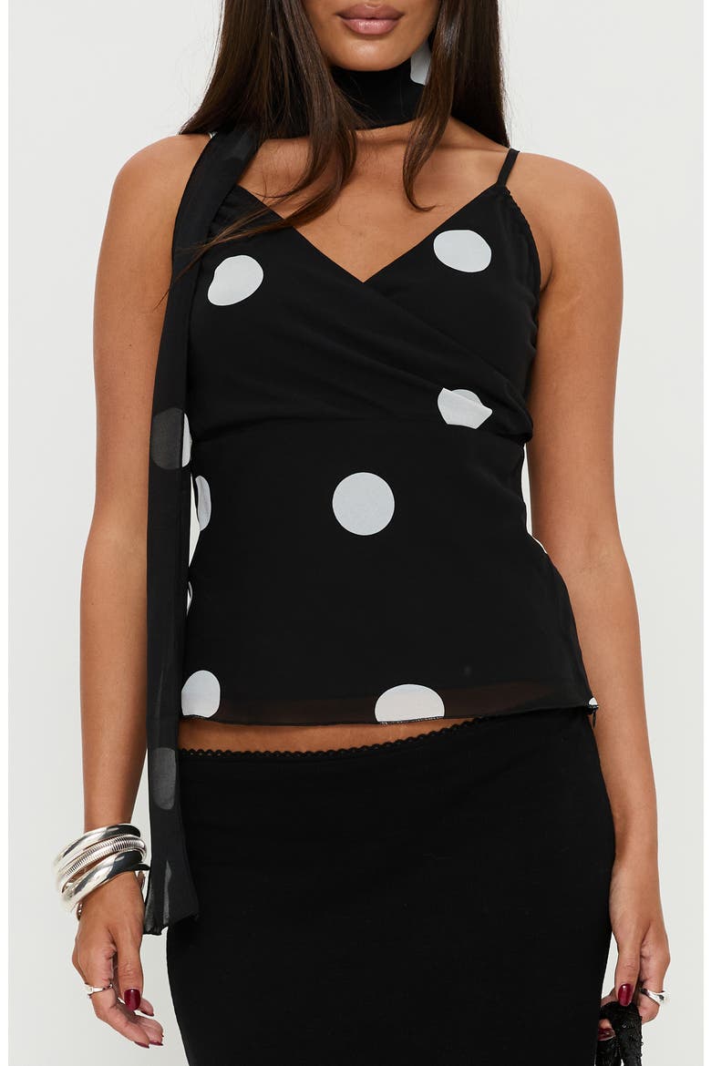 Jenae Polka Dot Camisole & Scarf, Main, color, BLACK / WHITE POLKA