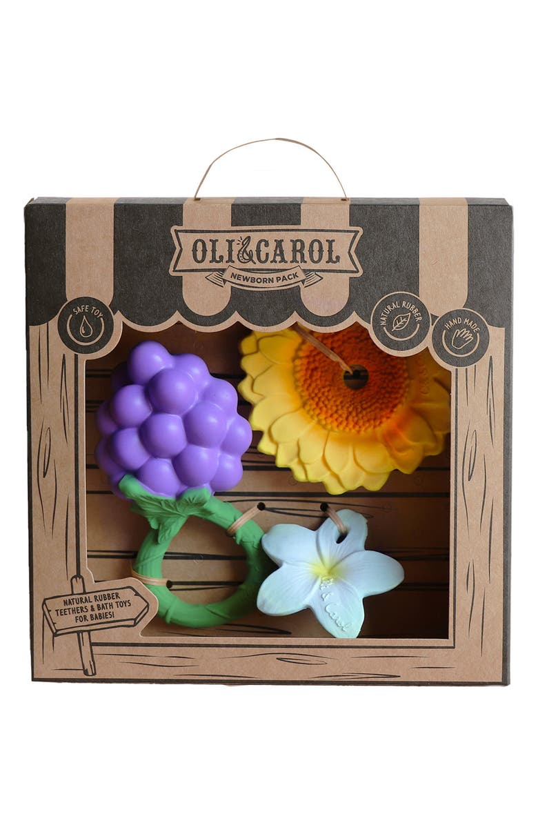 Oli&Carol 3-Piece Newborn Rattle & Teether Set, Main, color, 