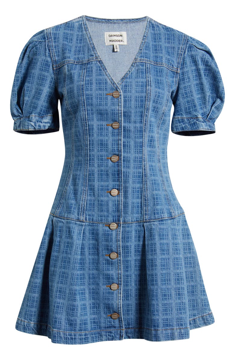 Damson Madder Adeline Grid Puff Sleeve Denim Minidress, Alternate, color, Blue