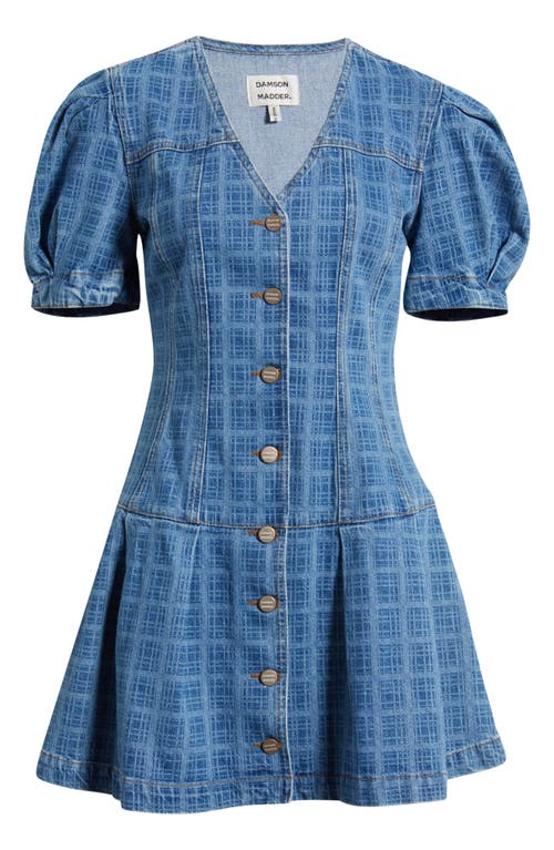 Damson Madder Adeline Grid Puff Sleeve Denim Minidress