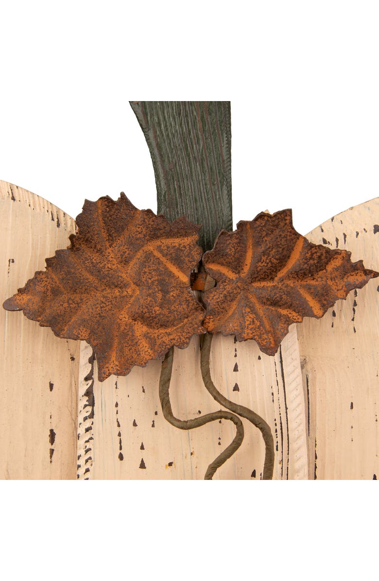 Northlight Rustic Wooden Fall Harvest Pumpkin with Leaves and Stem - 15", Alternate, color,