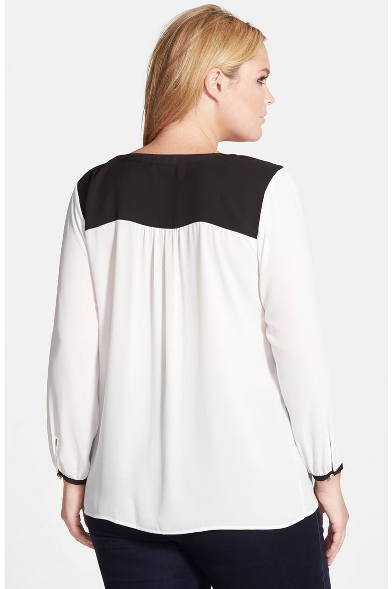 Contrast Trim Collarless Blouse, Alternate, color, NEW IVORY