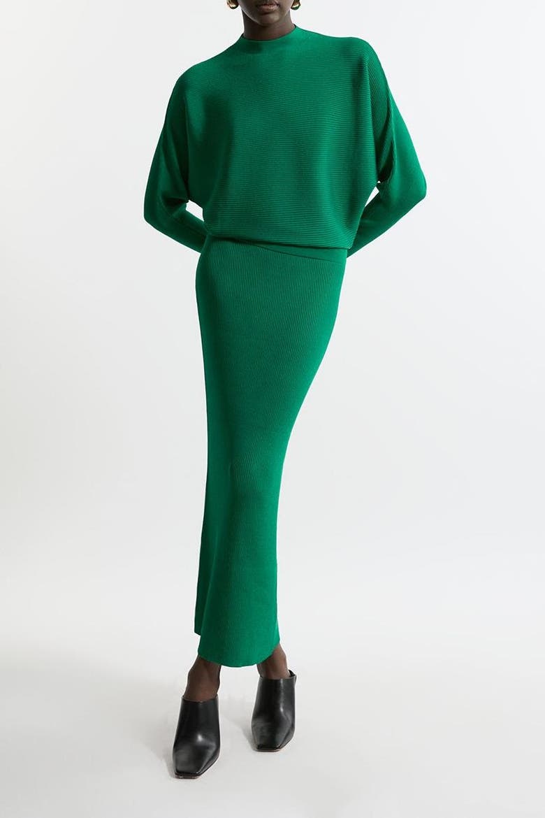 Drape Knit Bat Wing Pencil Midi Dress, Alternate, color, Green