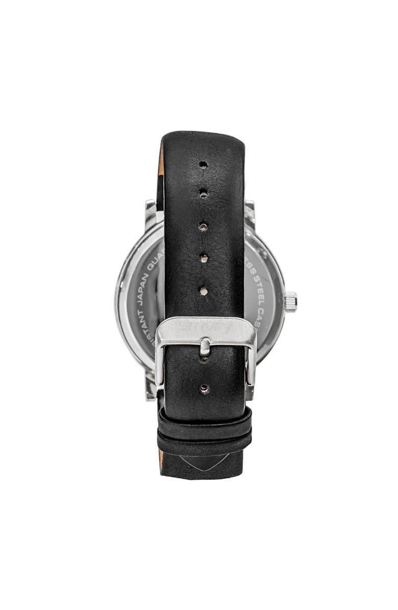 SIMPLIFY The 7000 Leather-Band Watch, Alternate, color, Silver/Black