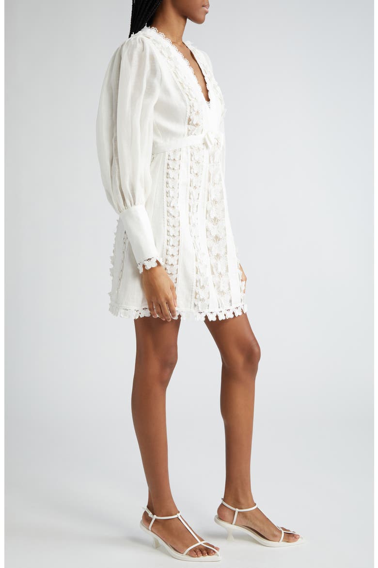 Flutter Butterfly Lace Long Sleeve Linen Dress (Nordstrom Exclusive), Alternate, color, NATURAL