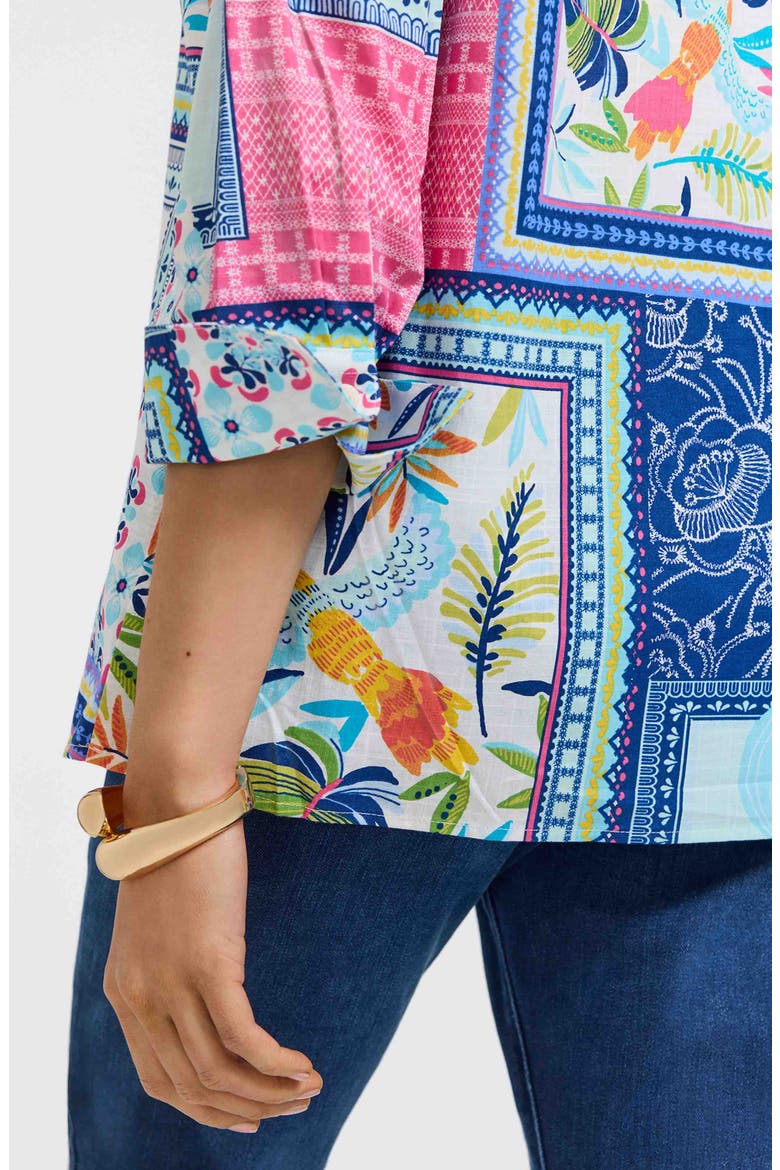 Julia Tropical Print Cotton Popover Top, Alternate, color, BLUE MULTI