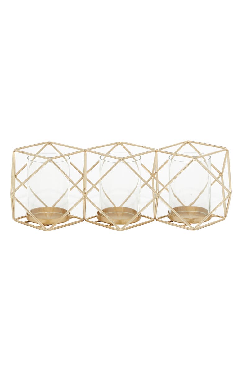 VIVIAN LUNE HOME Goldtone Metal Modern Candle Holder, Alternate, color, Gold