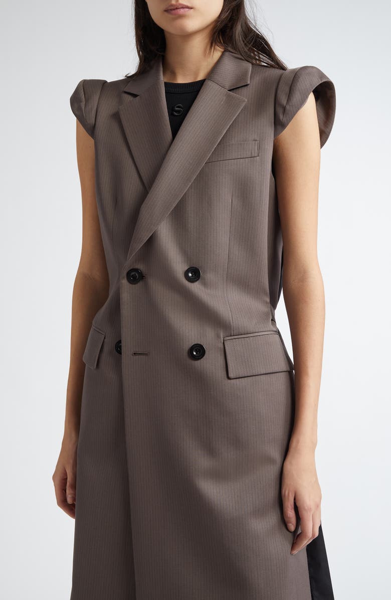 Sacai Pinstripe Double Breasted Wool Vest, Alternate, color, Taupe X Black