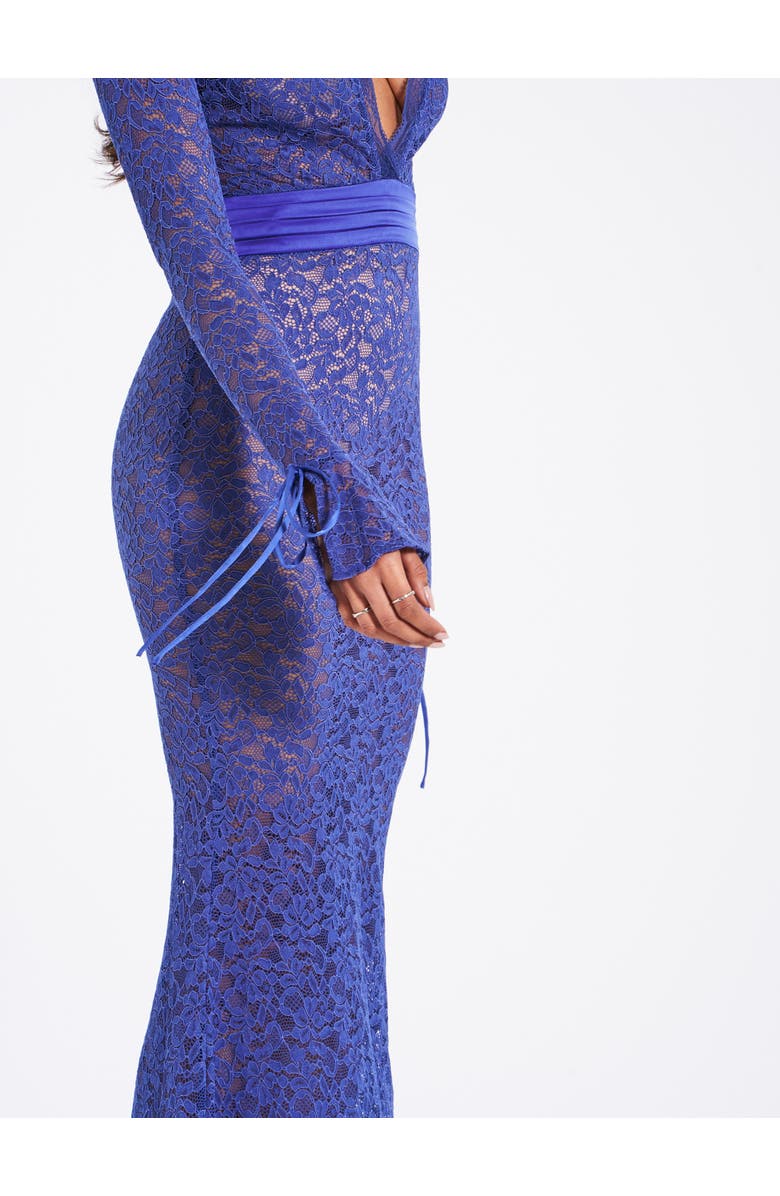 Miss Circle Giada Lace Deep V Long Sleeve Maxi Dress, Alternate, color, Navy