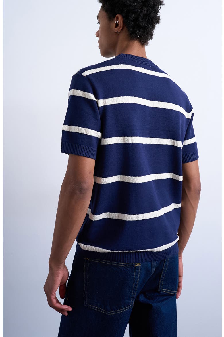 Textured Stripe Short Sleeve Crewneck Sweater, Alternate, color, NAVY