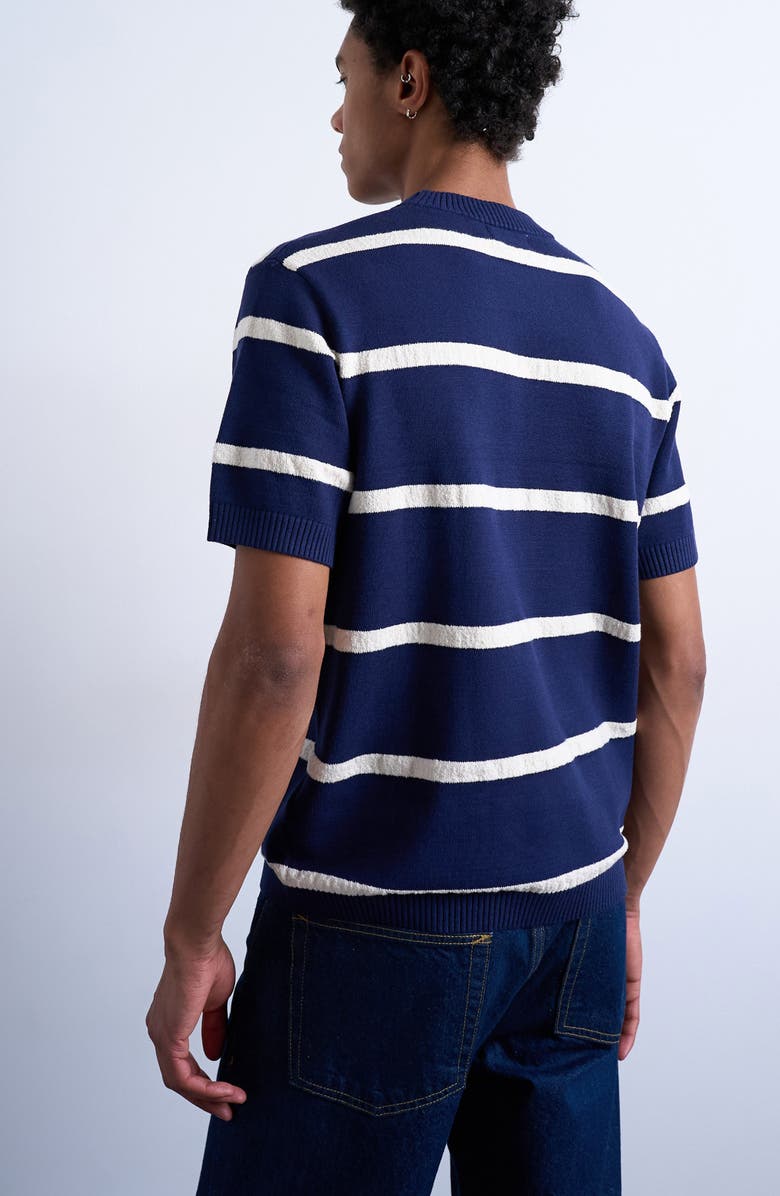 Topman Textured Stripe Short Sleeve Crewneck Sweater, Alternate, color, Navy