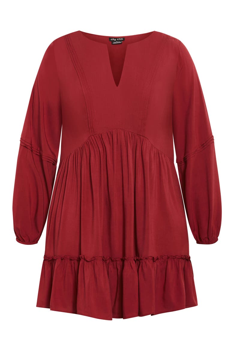 Mira Long Sleeve Tiered Minidress, Alternate, color, RED
