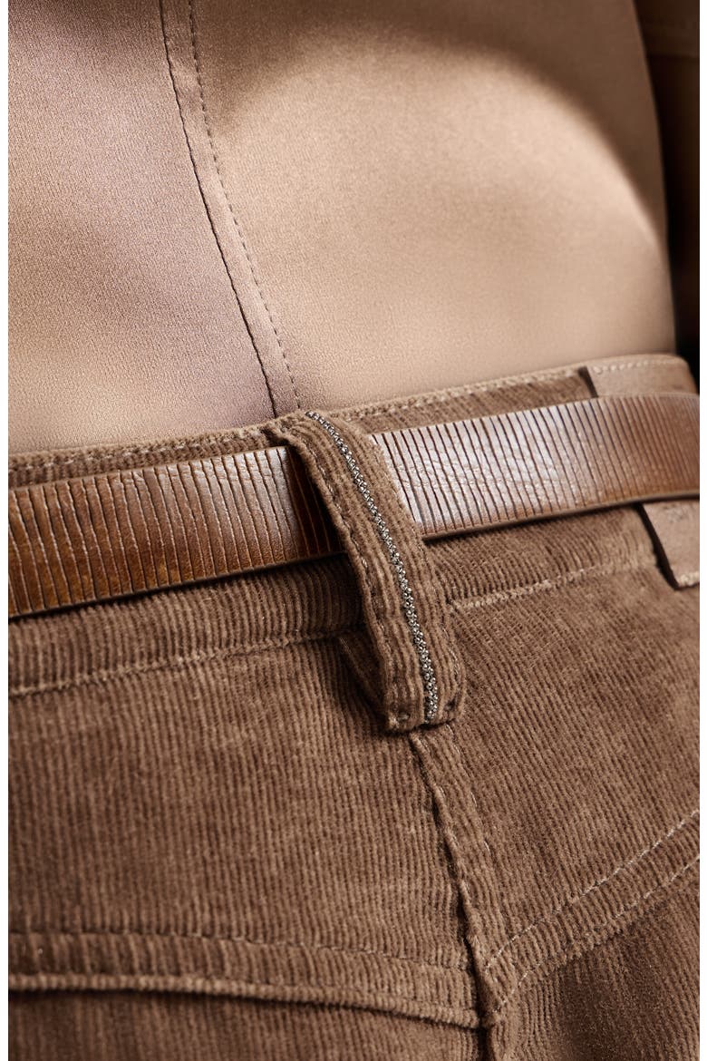 Stretch cotton and cashmere corduroy five-pocket maxi trousers with monili, Alternate, color, Cigar