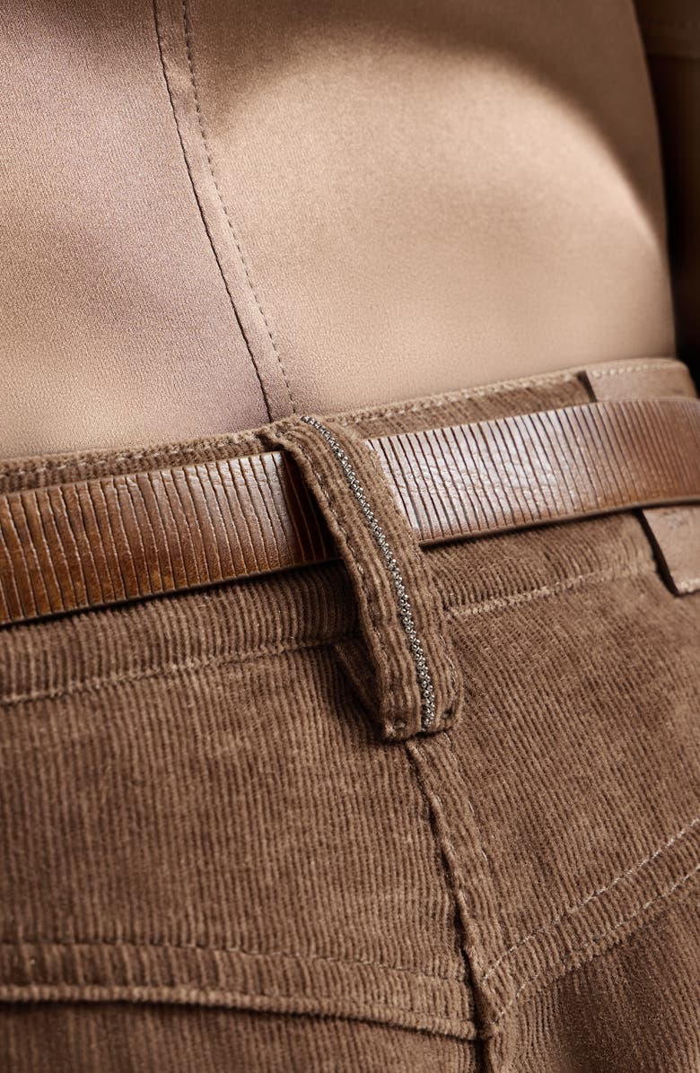 Brunello Cucinelli Stretch cotton and cashmere corduroy five-pocket maxi trousers with monili, Alternate, color, Cigar