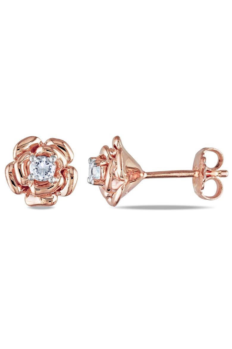 Lab Created White Sapphire Center Rose Stud Earrings, Alternate, color, ROSE