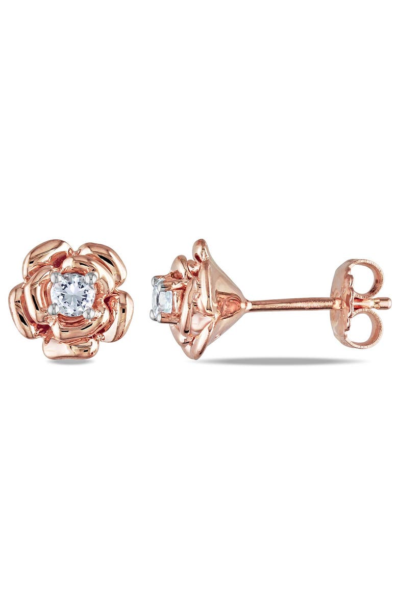 DELMAR Lab Created White Sapphire Center Rose Stud Earrings, Alternate, color, Rose
