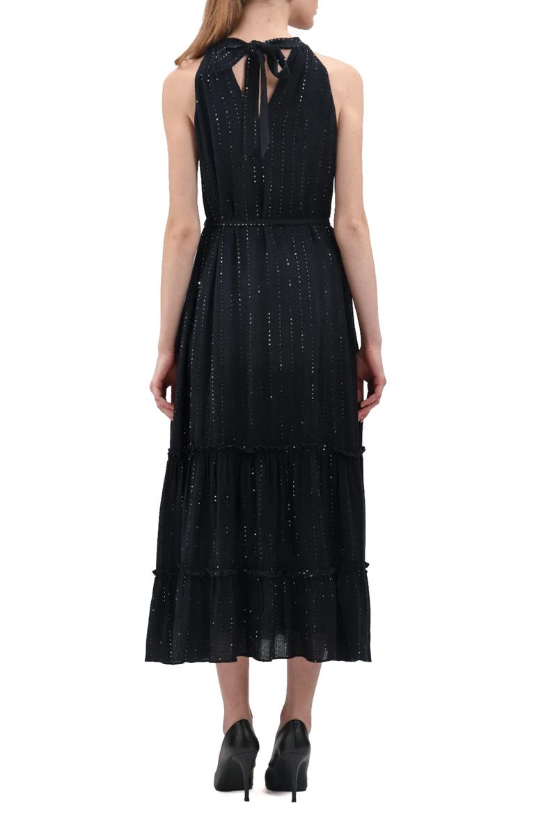 Moonlit Halter Neck Tiered Cotton Maxi Dress, Alternate, color, BLACK