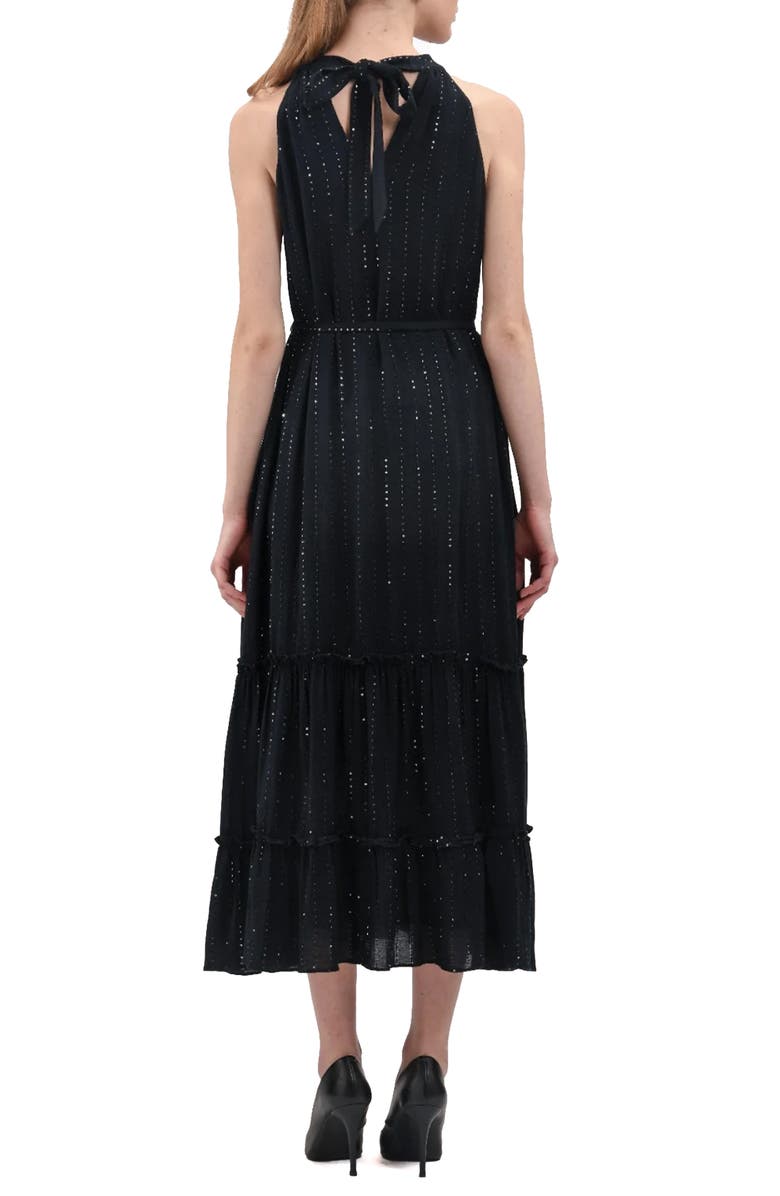 Celina Moon Moonlit Halter Neck Tiered Cotton Maxi Dress, Alternate, color, Black