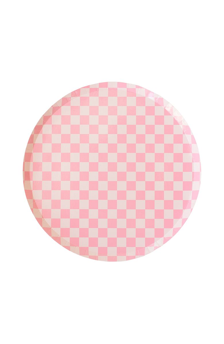 Jollity & Co Checkered Dinner Plates, Main, color, Tickle Me Pink