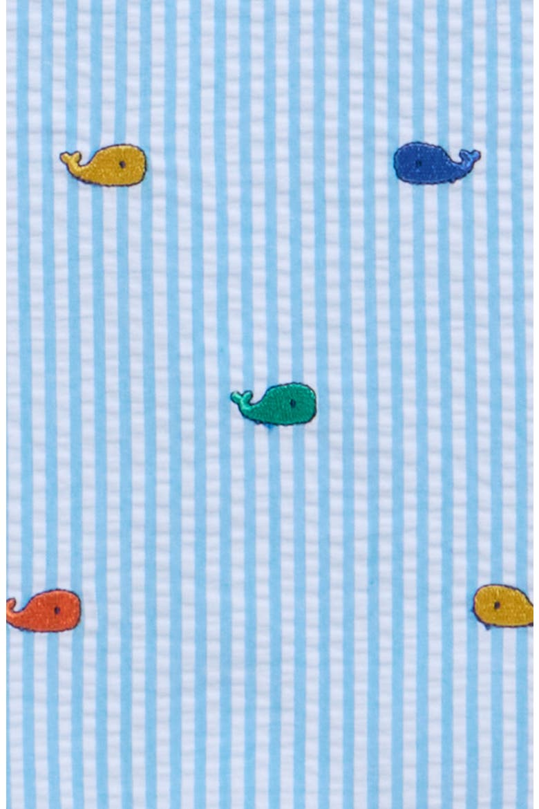 Whales Cotton Seersucker Romper & Bucket Hat Set, Alternate, color, BLUE