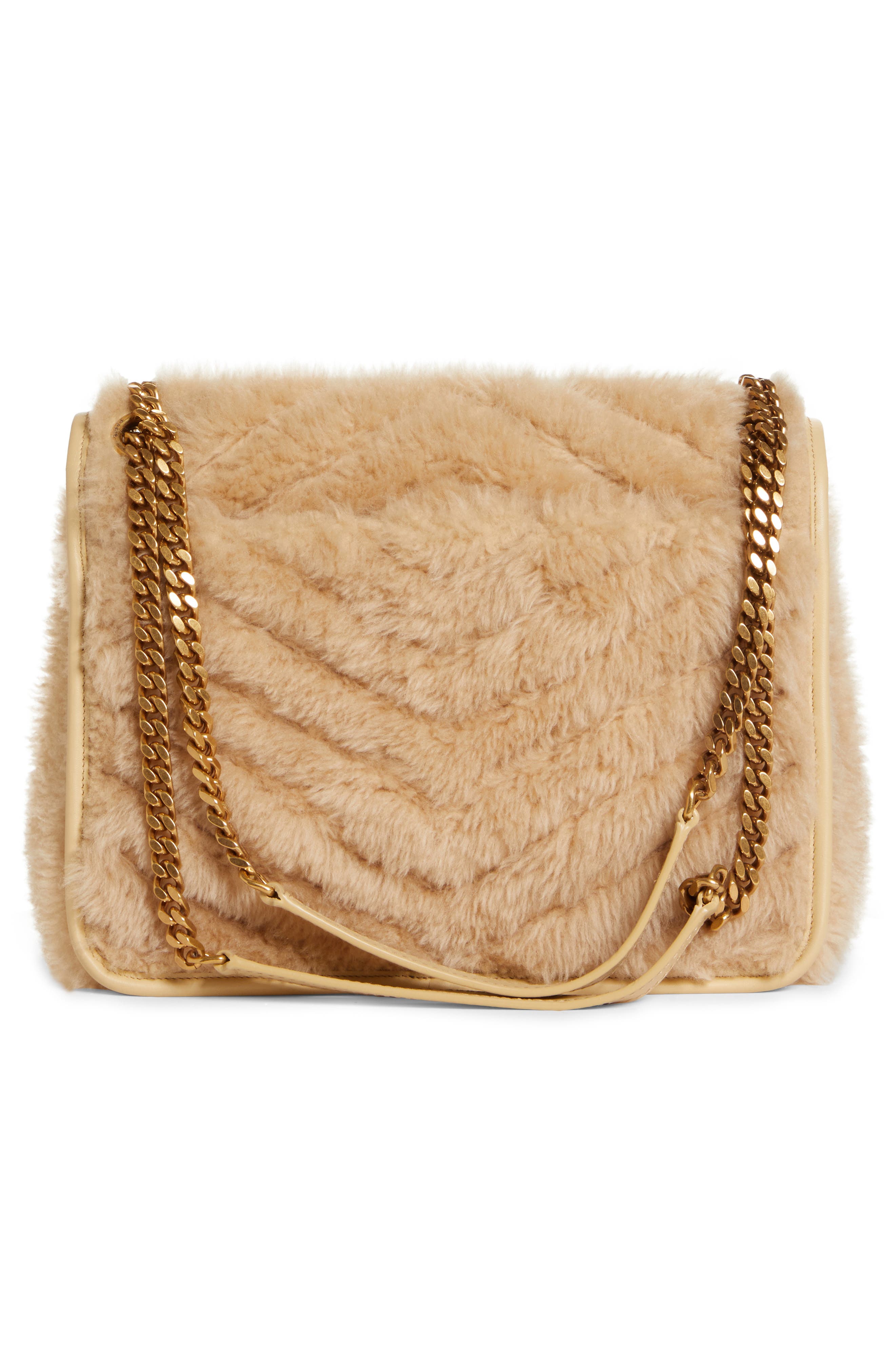 Saint Laurent Medium Niki Genuine Shearling Shoulder Bag, Alternate, color, 