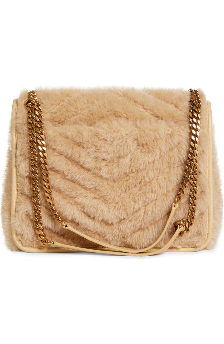 Saint Laurent Medium Niki Genuine Shearling Shoulder Bag, Alternate, color,