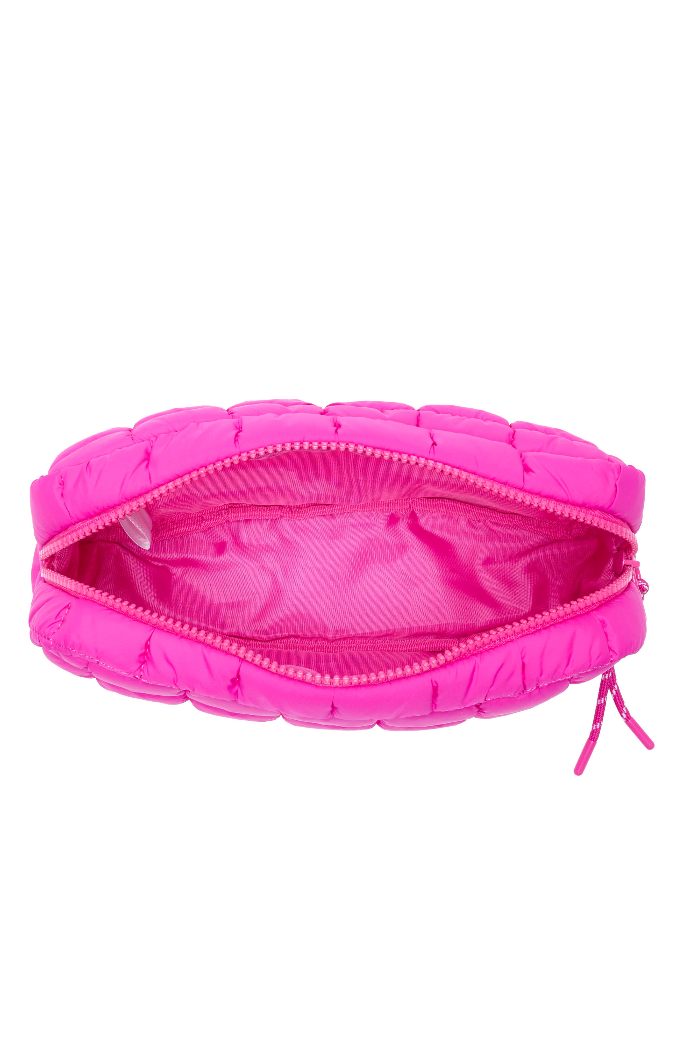 Quilted Nylon Cosmetic Pouch, Alternate, color, FUCHSIA
