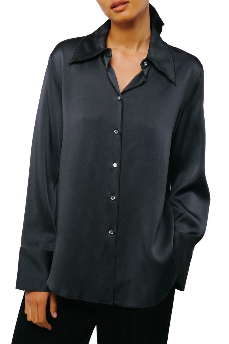 Sabrina Satin Button-Up Shirt, Main, color, CHARCOAL