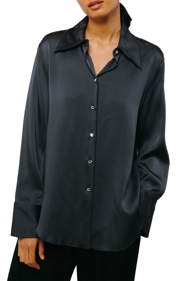 CIEBON Sabrina Satin Button-Up Shirt, Main, color, Charcoal