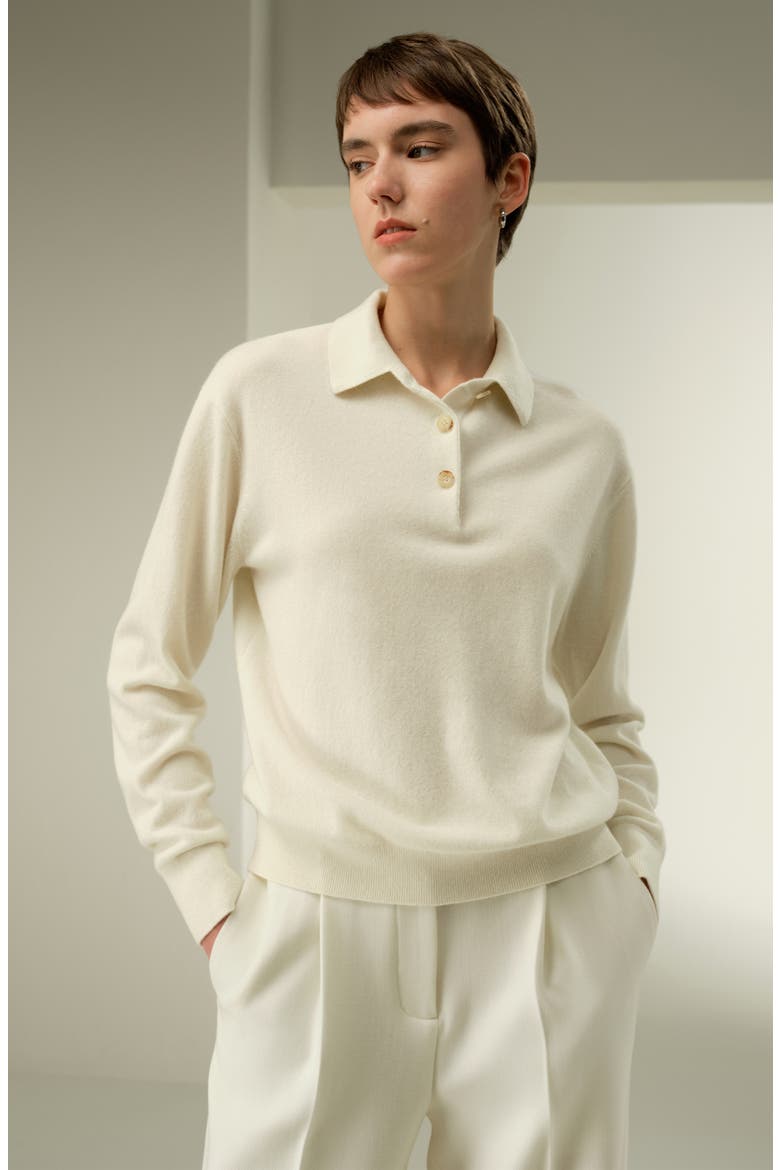 Women's Baby Cashmere Polo Shirt, Alternate, color, Cloud