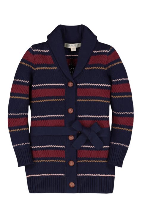 Girls' Shawl Collar Cardigan with Waist Tie, Kids