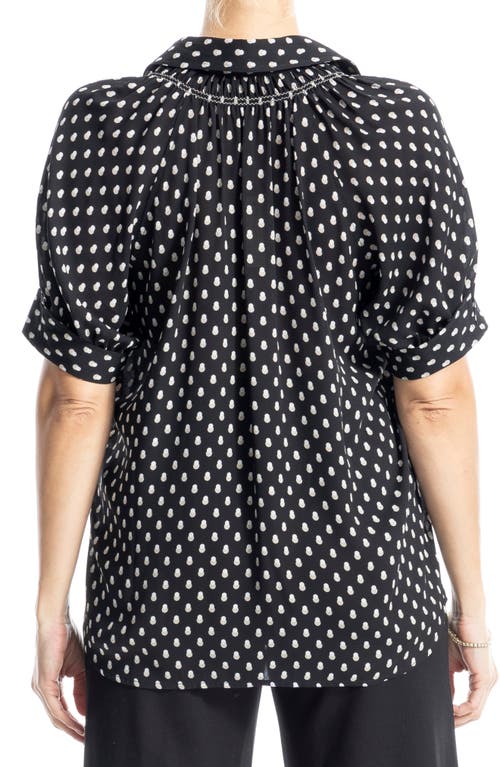 Max Studio Short Sleeve Crepe Blouse In Black/ecru Shadow Dots