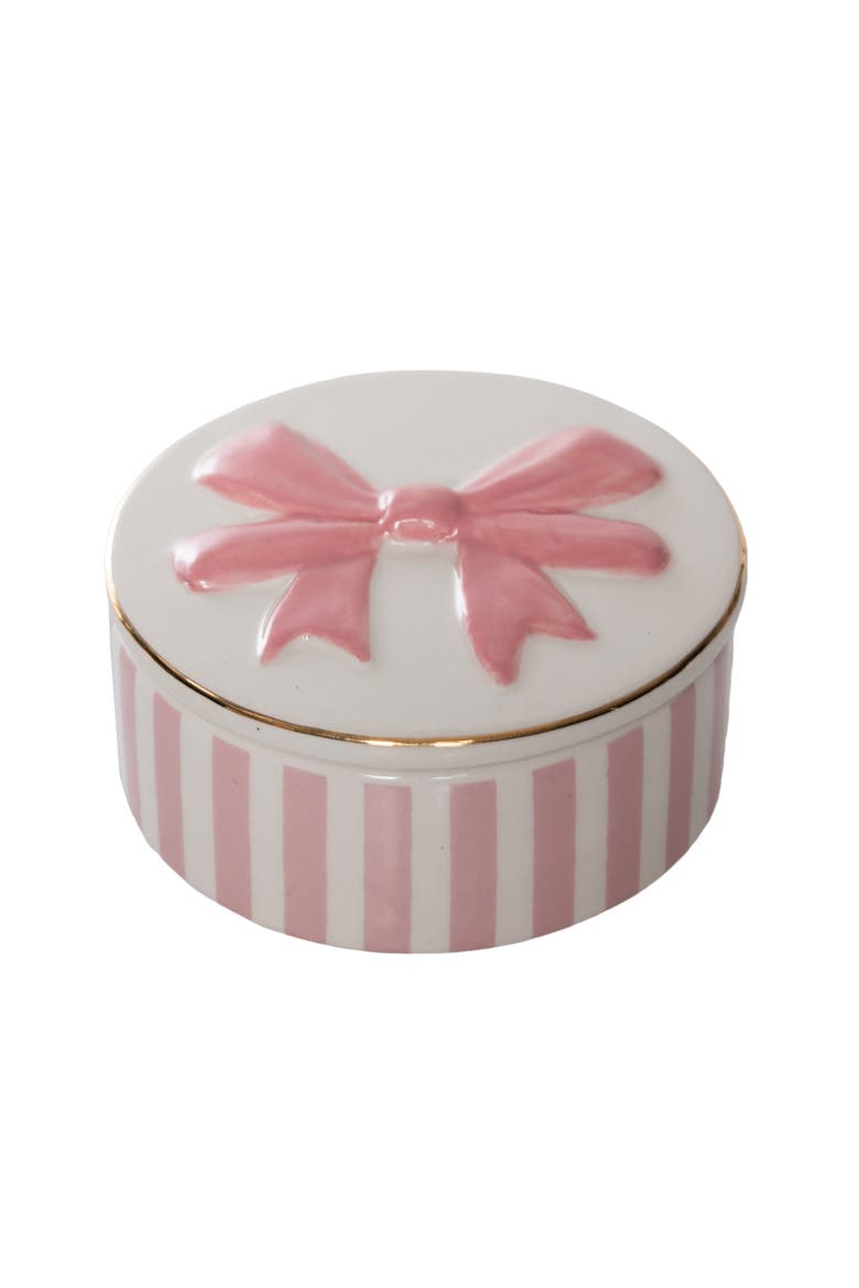 Bow Ring Dish with Lid Ceramic Pinki, Main, color, Pink