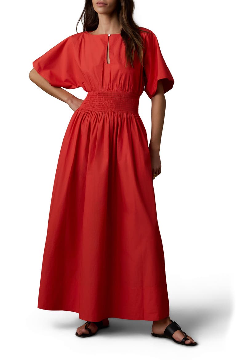 Elia Coastal Short Sleeve Organic Cotton Poplin Maxi Dress, Main, color, POPPY RED
