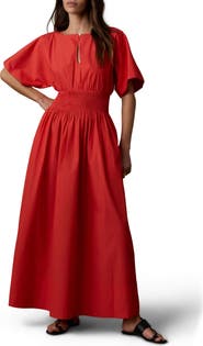 Faherty Elia Coastal Short Sleeve Organic Cotton Poplin Maxi Dress
