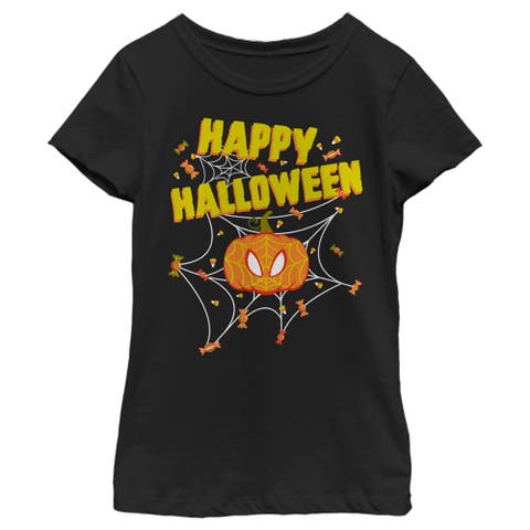 Girl's Marvel Spider-Man Jack-O'-Lantern Happy Halloween  Graphic T-Shirt