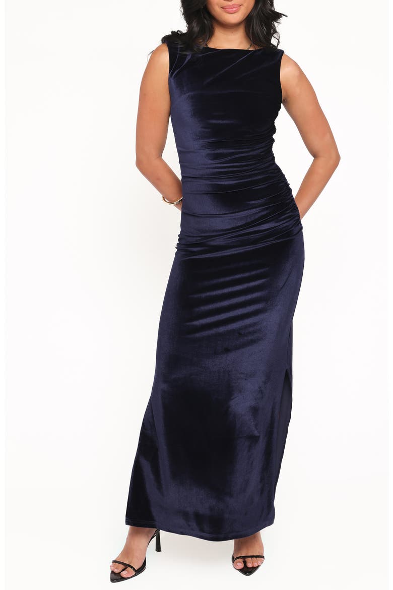 Winton Velvet Ruched Maxi Dress, Main, color, MIDNIGHT VELVET