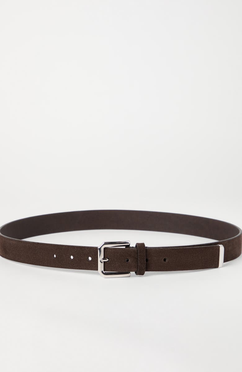 Brunello Cucinelli Reversed leather belt with square buckle and tip, Alternate, color, 