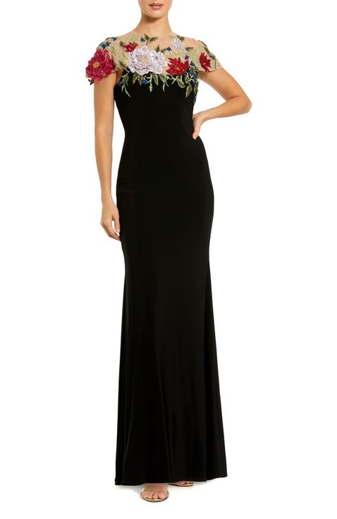 Floral Embellished Jersey Fitted Gown