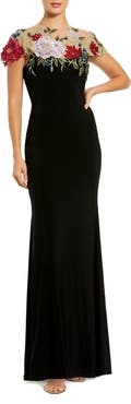 Mac Duggal Floral Embellished Jersey Fitted Gown