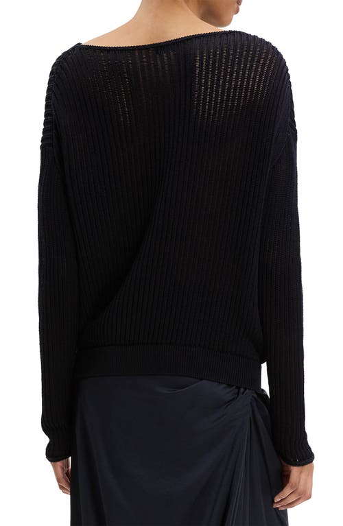 Theory Open Neck Pima Cotton Sweater In Black
