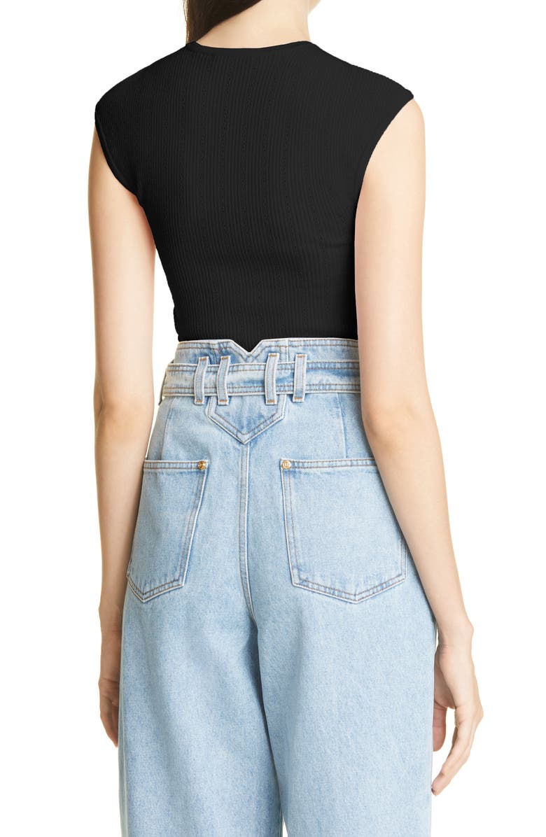 Balmain Shoulder Button Pointelle Sweater Tank, Alternate, color, 