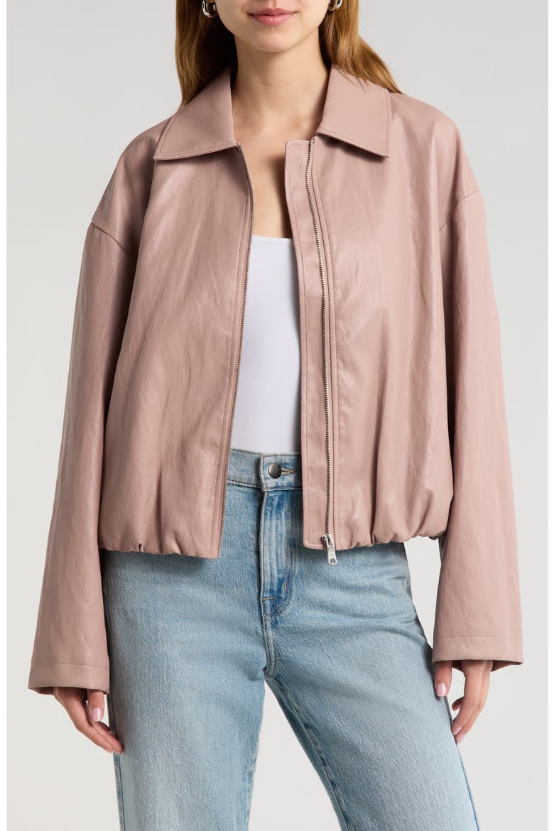Faux-Ever Leather™ Minimalist Bomber Jacket, Main, color, DESERT ROSE