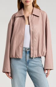 Avec Les Filles Faux-Ever Leather™ Minimalist Bomber Jacket